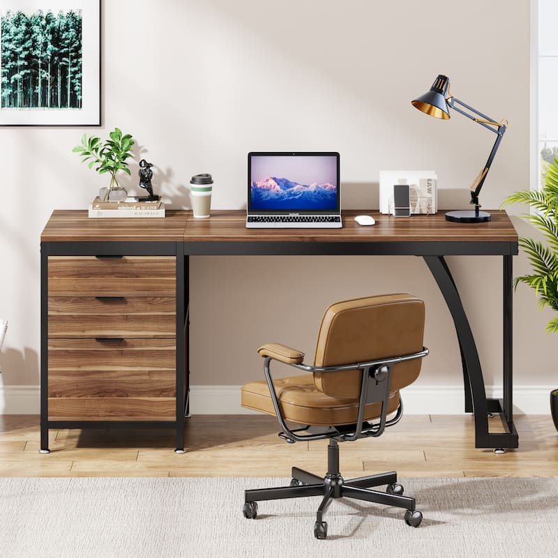 59 Inch Computer Desk with 3 Drawers, Industrial PC Desk Study Writing Table Workstation with File Storage, Home Office Desks