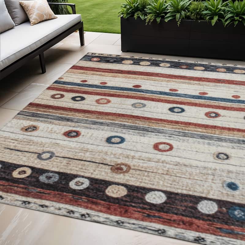 HomeRoots Striped Transitional Rectangle Outdoor Rug - 5' X 8'