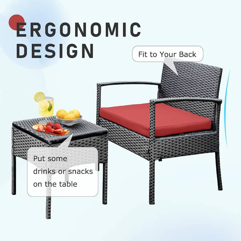 3 PCS Outdoor Patio Bistro, Rattan Conversation Chairs Set, Balcony Furniture Set - 28"H x 23.3"W x 23.3"D