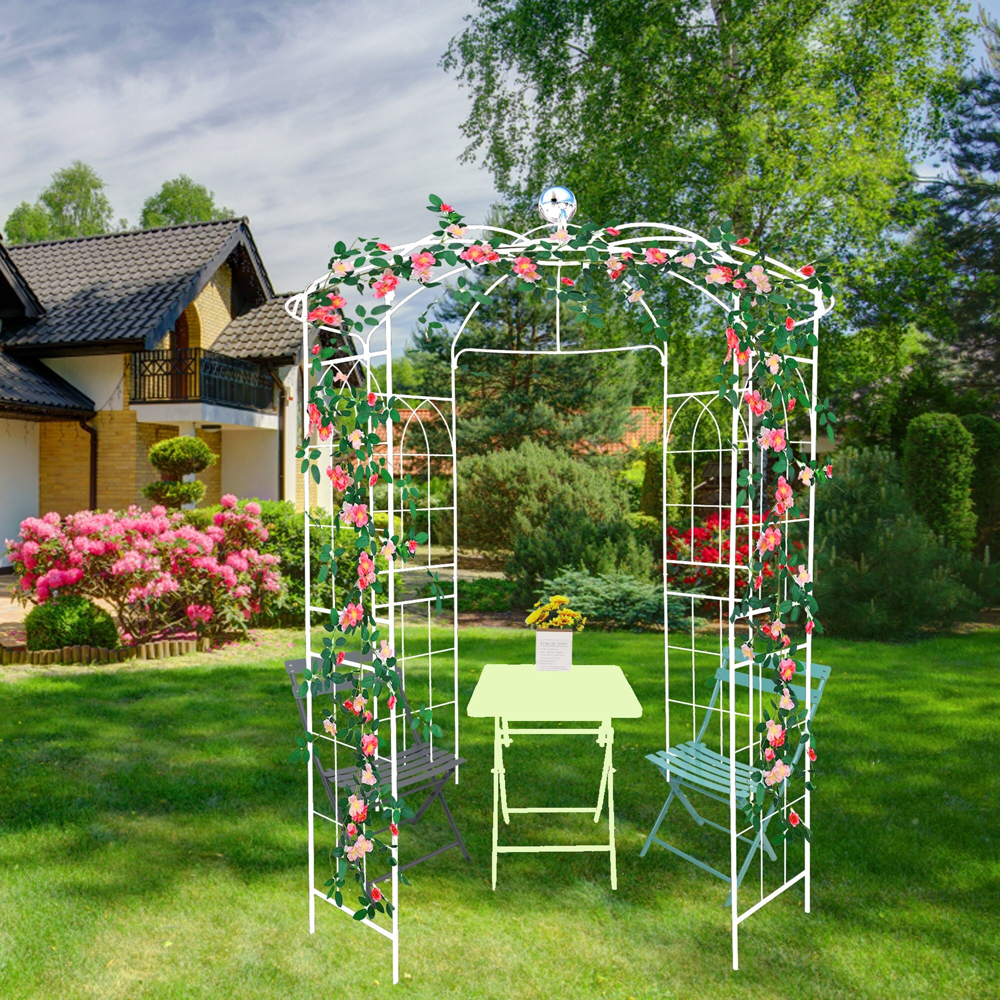 Metal Garden Arch Iron Garden Arbors Gazebo Dia 81.3'' X 114.2'' High ...