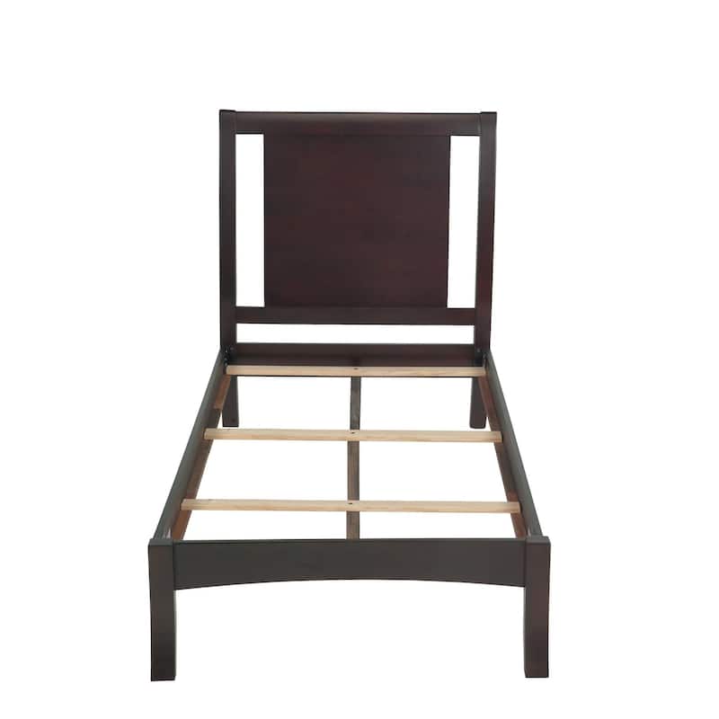 Fang Twin Size Bed, Sleigh Panel Headboard, Espresso Brown Mahogany Wood