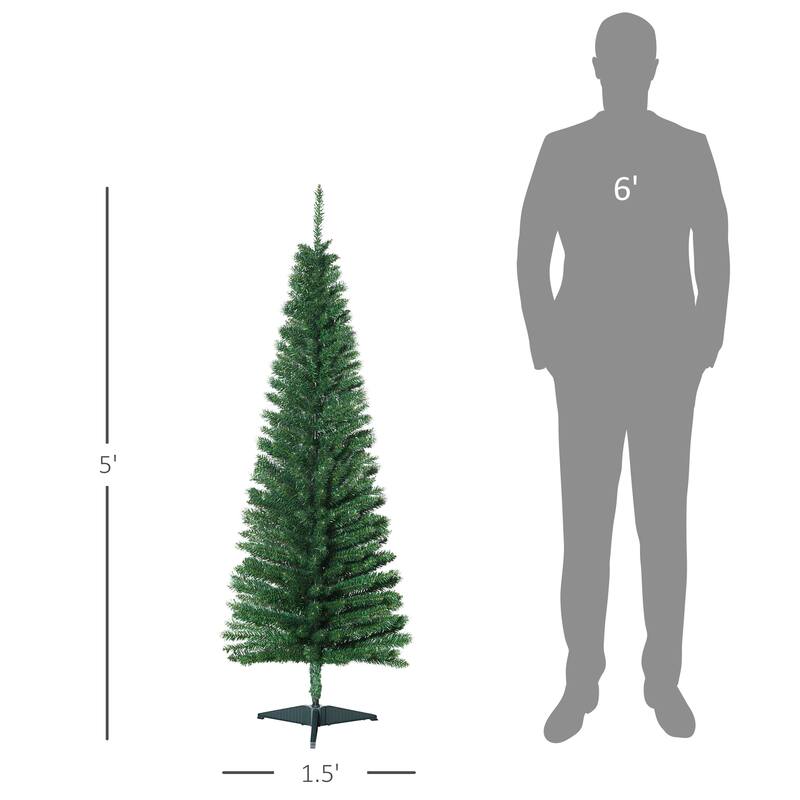 HOMCOM 5' Unlit Artificial Pencil Christmas Tree, Slim Xmas Tree with Foldable Metal Stand - 4.91 ft