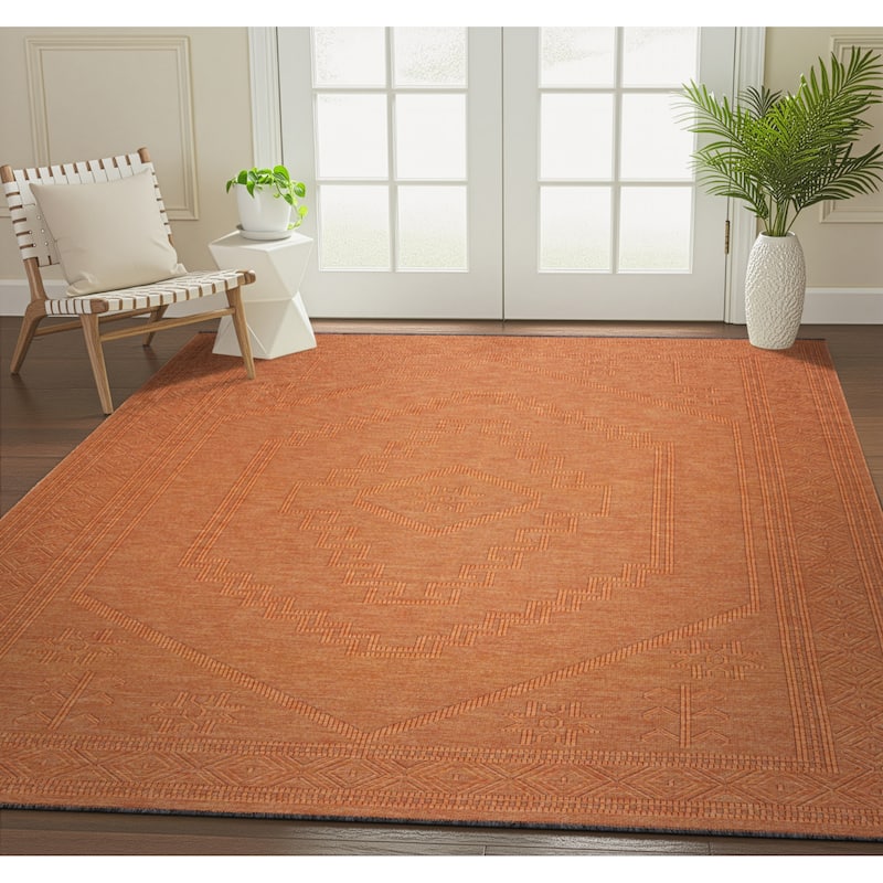 Alameda Solid Color Medallion Machine Washable Indoor Area Rug