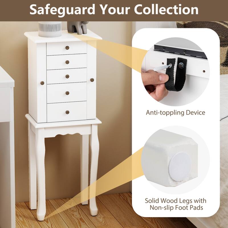 Gymax Mirrored Armoire Jewelry Cabinet Free Standing Organizer Storage - See Details