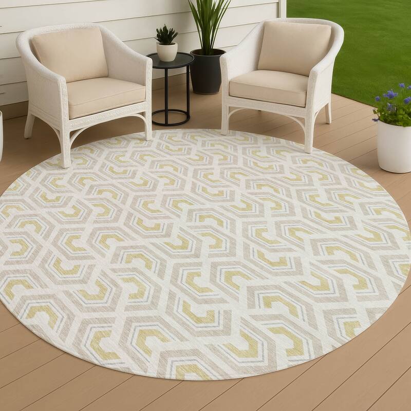 Machine Washable Indoor/ Outdoor Modern Zoa Chantille Rug - Ivory - 8' x 8'