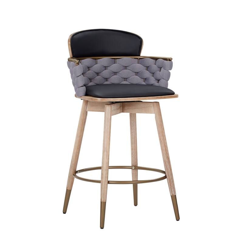 Art Leon Retro Woven and Wood Counter Height Barstool