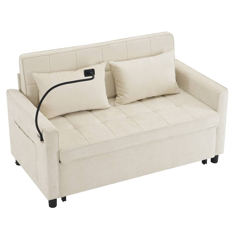 Chenille Luxe Loveseat Sofa Bed with Reversible Backrest, USB Charging, Adjustable Phone Holder by Harper&Bright Designs