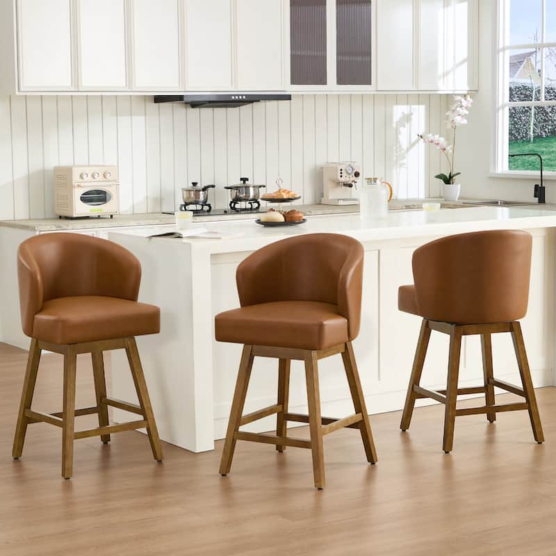 26 Inch Upholstered Swivel Counter Height Bar Stools with Back and Solid Wood Frame - 37.8"H x 20.9"W x 21.3"D