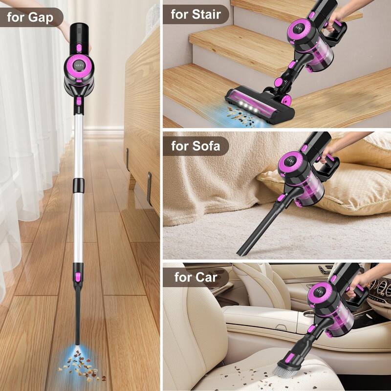 Cordless Vacuum Cleaner, 8-in-1 Stick Vacuum Cleaner, 25Kpa Powerful Suction Vacuum with 45 Mins Runtime Detachable Battery