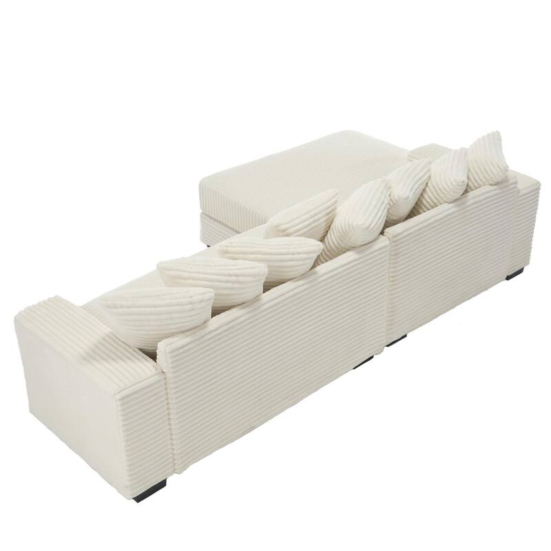 L Shaped Sectional Sleeper Sofa Corduroy Corner Sofa with Chaise Lounge and 8 Throw Pillows, Oversized Modular Daybed
