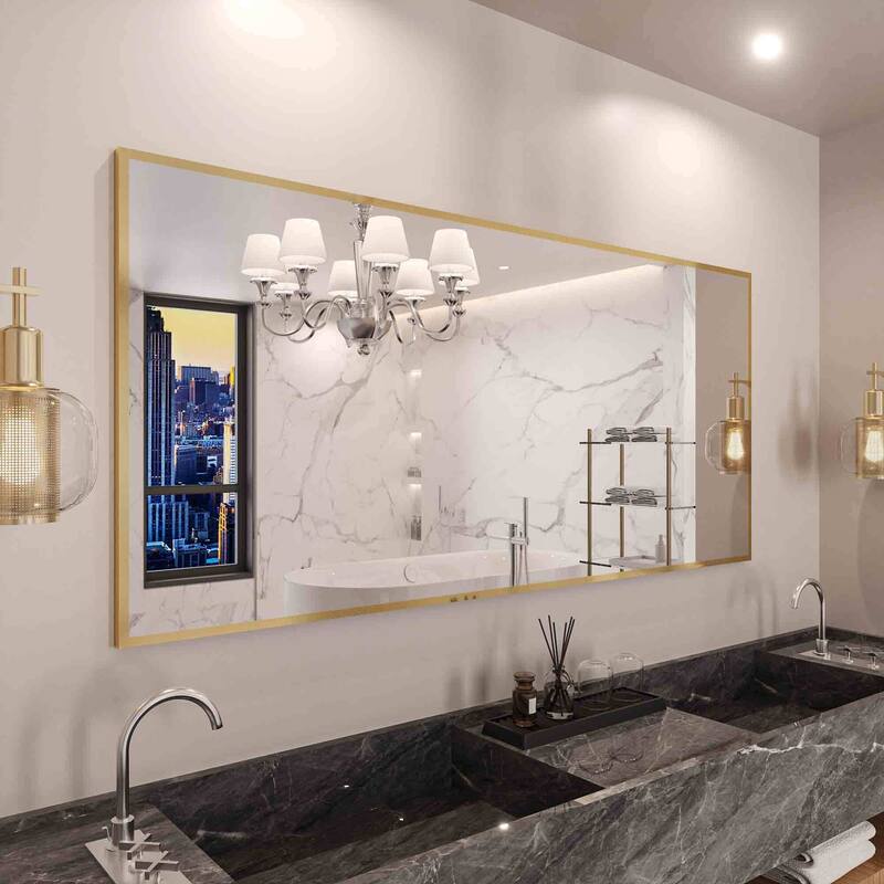 QuivaraView Wall Mounted Aluminum Frame Bathroom Vanity Mirror - 77" x 36" - Brushed Gold