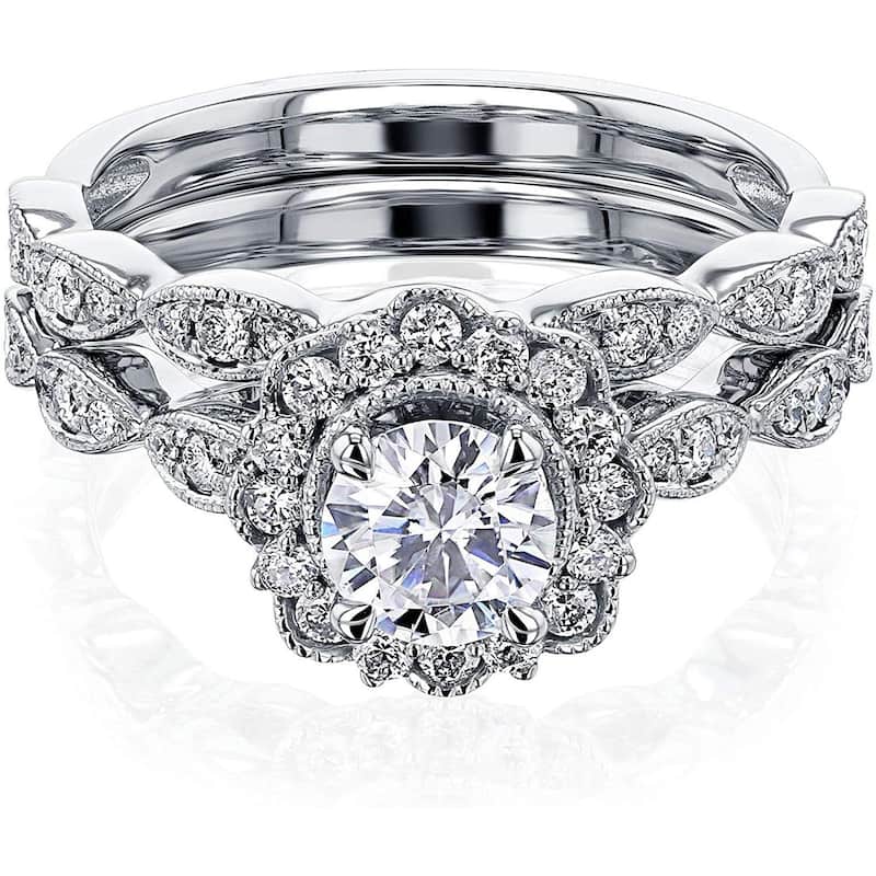 Annello by Kobelli 10K Gold Moissanite The Floral Spring Bridal Set (HI/VS, HI/I) - 10 - White