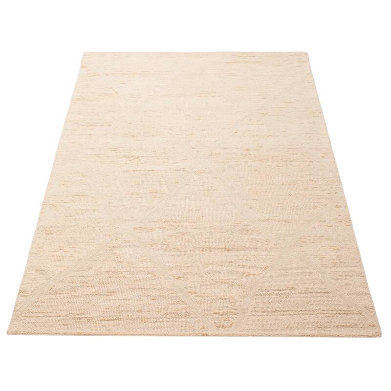 ECARPETGALLERY Hand Tufted Timeless Beige Wool Rug - 5'0 x 7'11