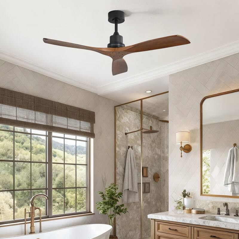 Sofucor 52 Inch Ceiling Fan without Light Solid Wood,with Remote,Smart Optional-Alexa/Google Assistant/APP/Remote Control