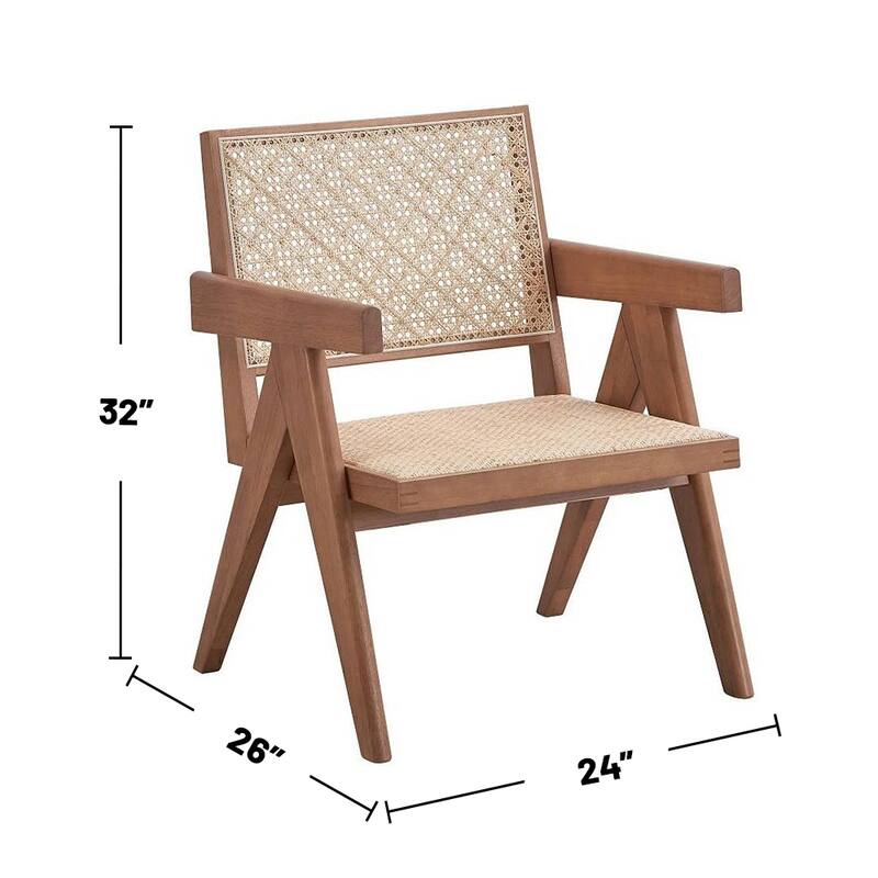 Wooden Accent Chair in Rattan and Natural Finish