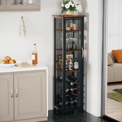 Freestanding Wine Rack Bar Cabinet 18 Bottles Wine Rack/2 Rows Glass Holder