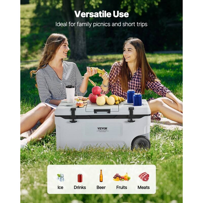 Portable Insulated Cooler with Wheels & Cup Holder for Outdoors