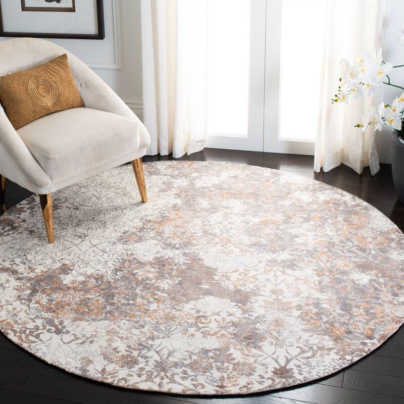 SAFAVIEH Hand-knotted Expression Ganka Vintage Abstract Wool Rug - 6' Round - Ivory/Grey