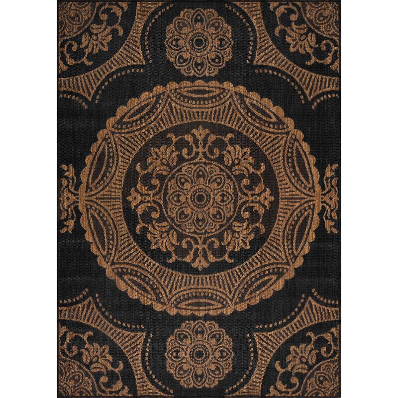 Beverly Rug Blue Medallion Indoor Outdoor Rug, Outside Carpet for Patio, Deck, Porch