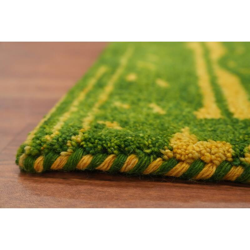 Hand Knotted Oriental 100% Wool Carpet Modern Stripe Green Gabbeh Area Rug - 7' 9'' X 5' 5''