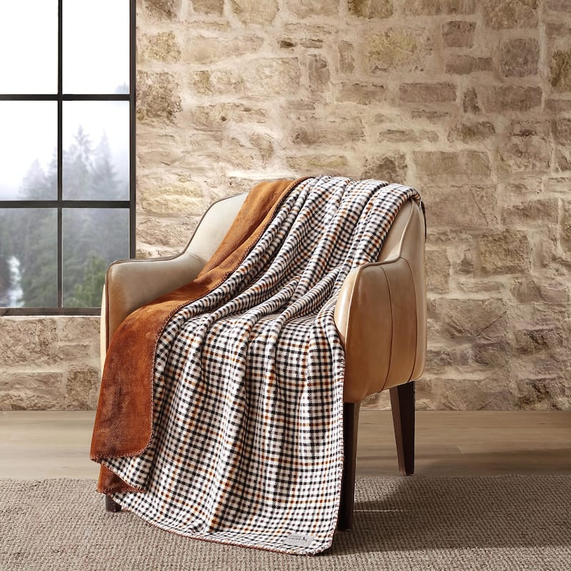 Eddie Bauer Printed Reversible Ultra Soft Plush Throw Blanket - Griffin Plaid Beige