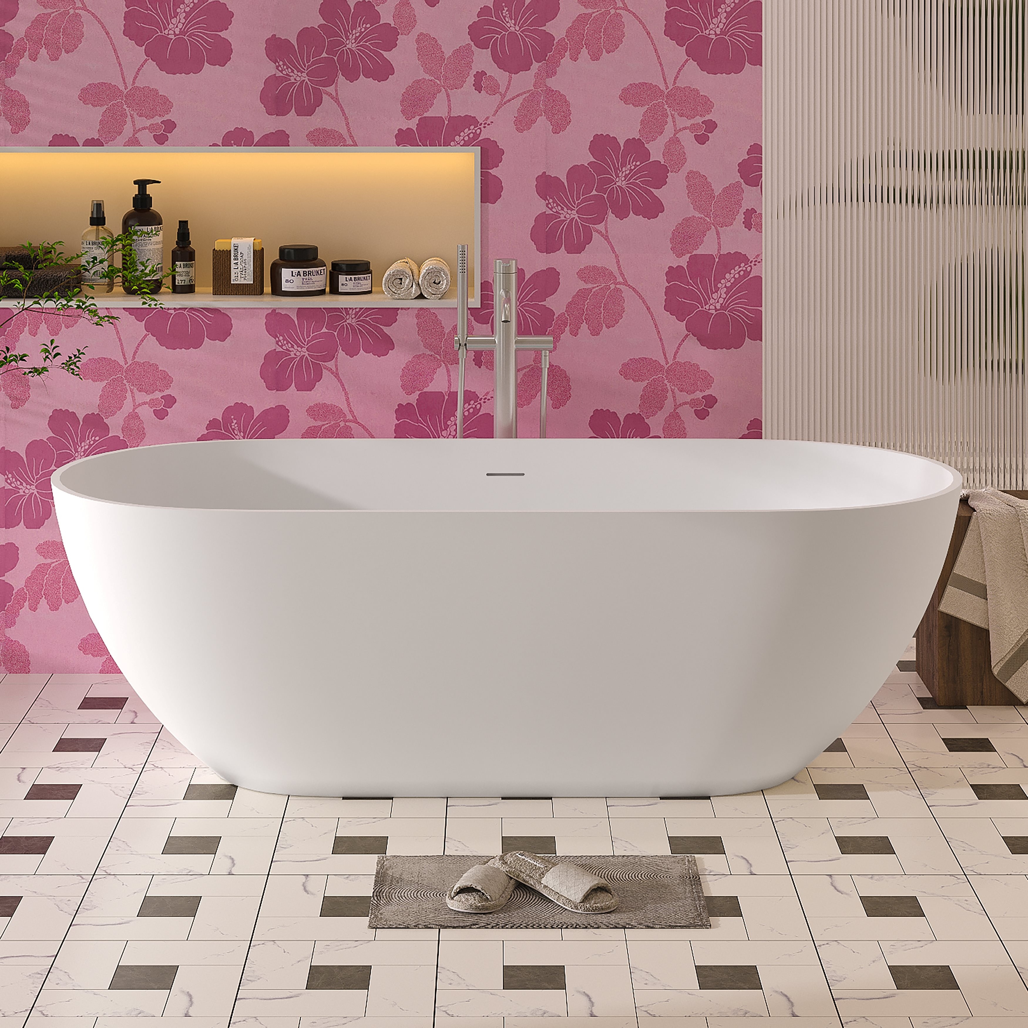 GIVINGTREE 63'' x37''Solid Surface Stone Resin Wave Shaped Freestanding