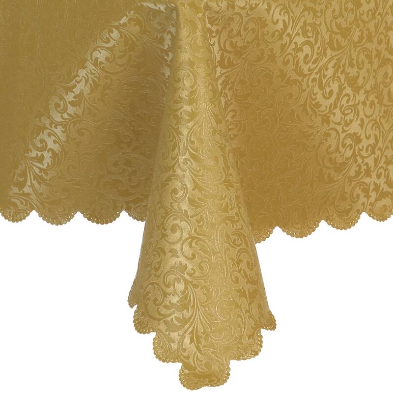 1 Pack Round Waterproof Vinyl Tablecloth, Wrinkle-Resistant Washable Table Cover, Suitable for Dinner or Restaurant - Gold - 63x63inch
