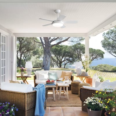 42 Inch White Ceiling Fan with LED Light and Remote Control MDF Blades