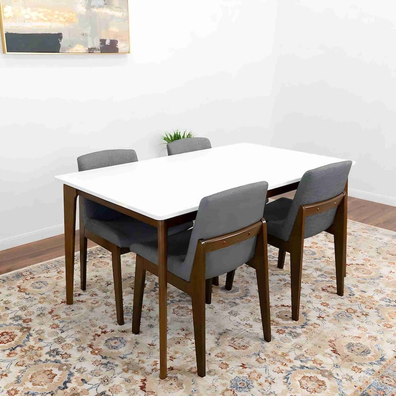 Lindsey Mid-Century Modern Solid Wood Dining Table with White Top and Walnut Legs, 59 inches for Bedroom Hallway, Entryw