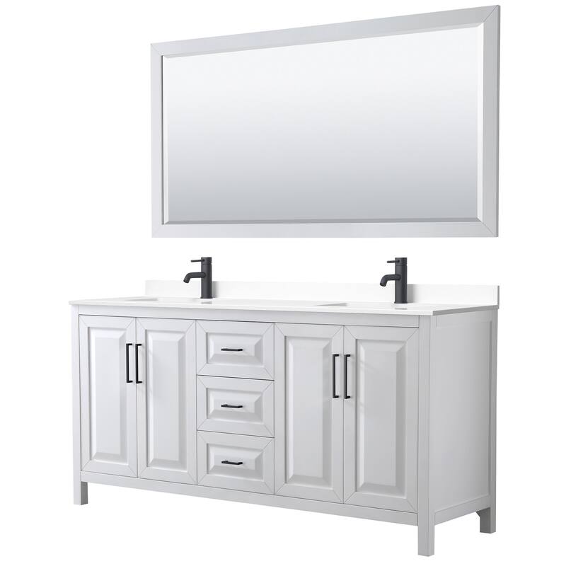 Wyndham Collection Daria 72" Free Standing Double Basin Vanity Set - White / White Cultured Marble Top / Matte Black