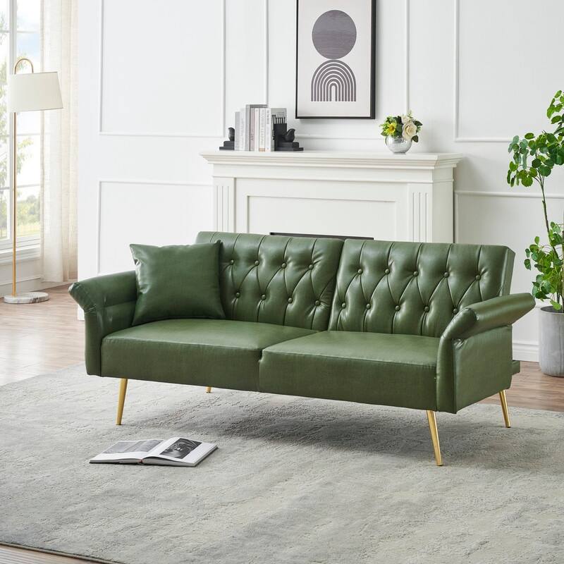 67.71-In Faux Leather Convertible Sofa,Living Room Couches with Adjustment Armres 