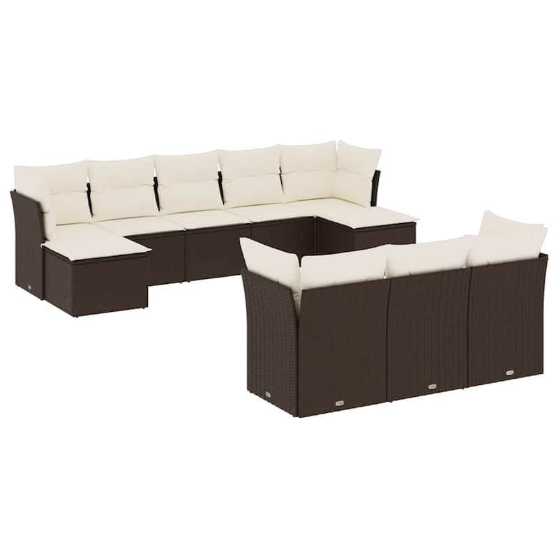 vidaXL Patio Sofa Set with Cushions Outdoor Furniture 10 Piece Poly Rattan - 21.7 x 21.7 x 14.6