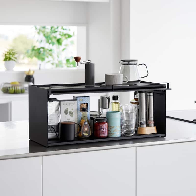Yamazaki Home Front-Opening Countertop Storage Rack, Steel - L 10.51 x W 23.62 x H 9.92 inches