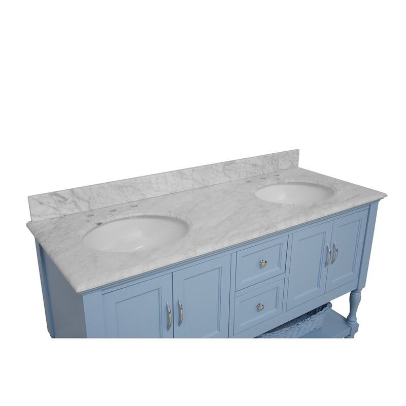 KitchenBathCollection Beverly 60" Double Bathroom Vanity with Carrara Marble Top