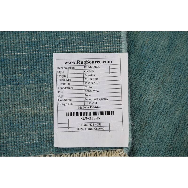 Modern Aqua Gabbeh Oriental Area Rug Handmade Wool Carpet - 5'7" x 7'9"