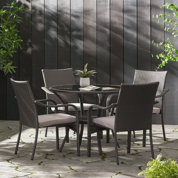slide 2 of 9, San Pico Wicker Outdoor 5-piece Dining Set by Christopher Knight Home Grey
