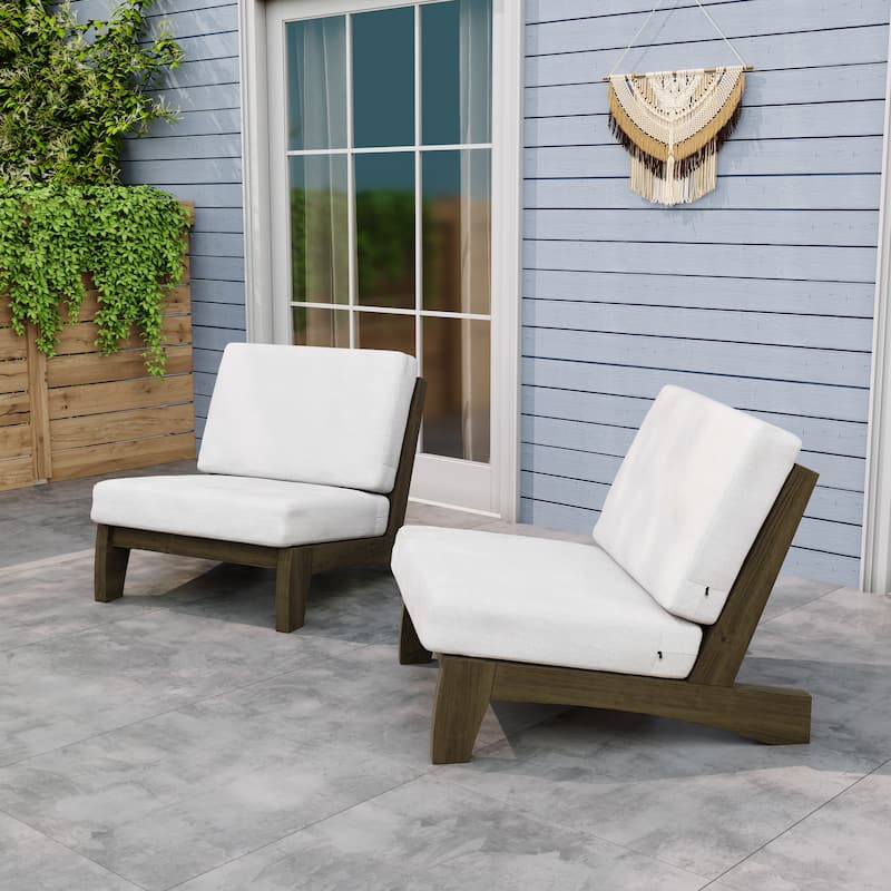 Outdoor Wood Club Chairs Set Loveseat with Cushion