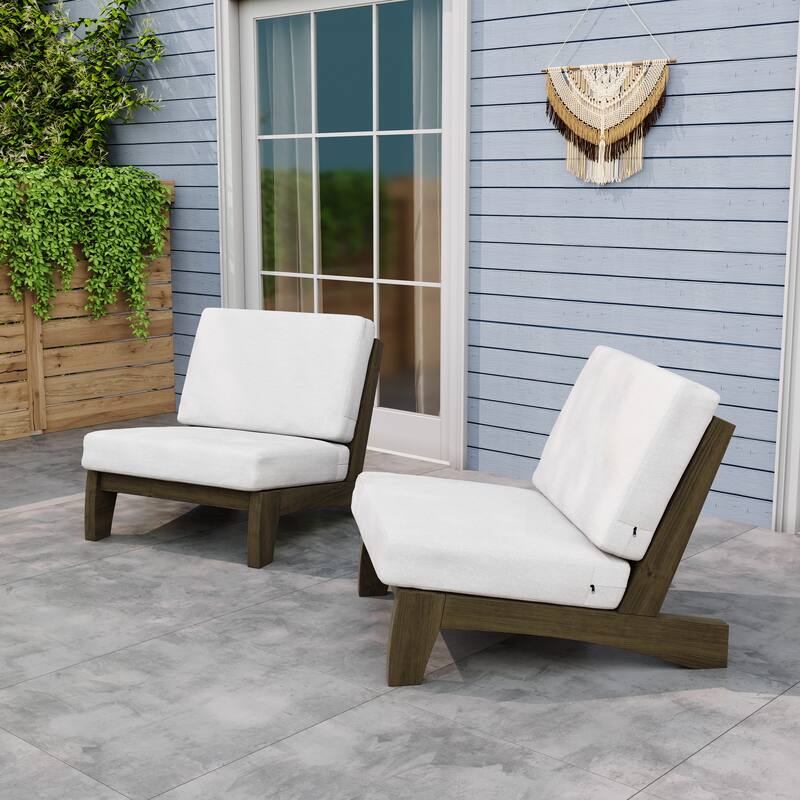 Teak Outdoor Armless Lounge Chair Set Loveseat with Cushions