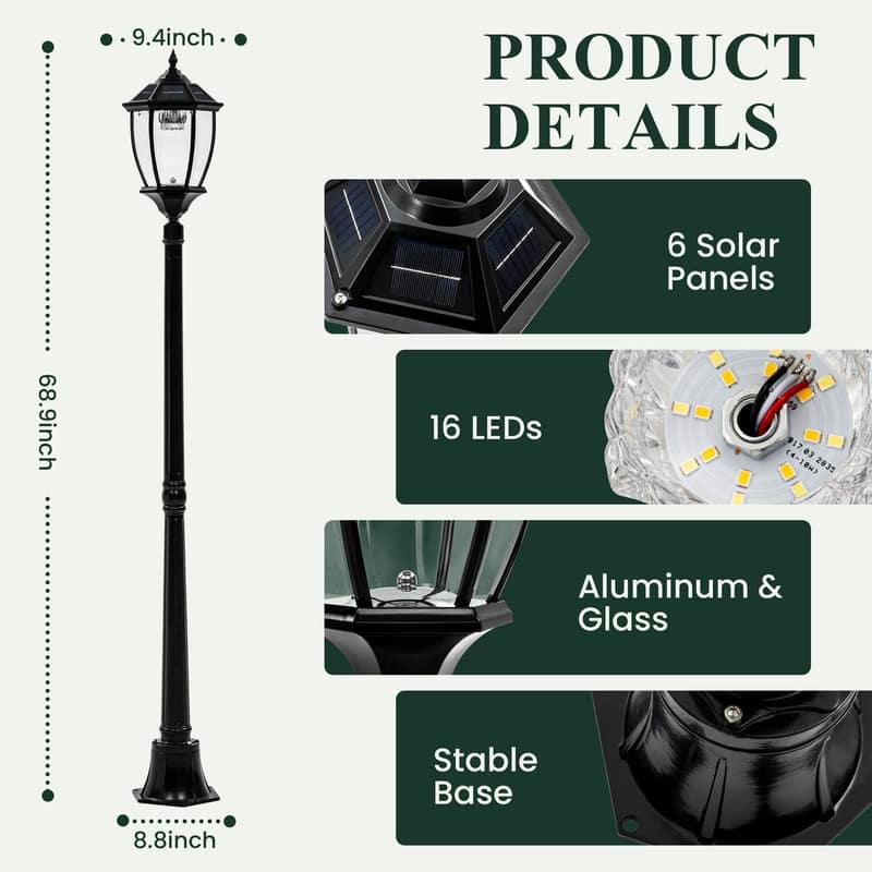 68.9" Outdoor Solar Lamp Post Integrated LED Light - 68.9“