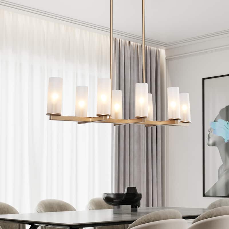 Glitter Modern Gold 8-Light 32.5-in Chandelier Island Lights with Frosted Glass - L32.5"x W11"x H 65"