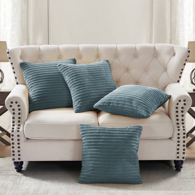 Ribbed Flanned 4 Pieces Pillow Shell Set, NO INSERT - 20" x 20" - blue wing teal