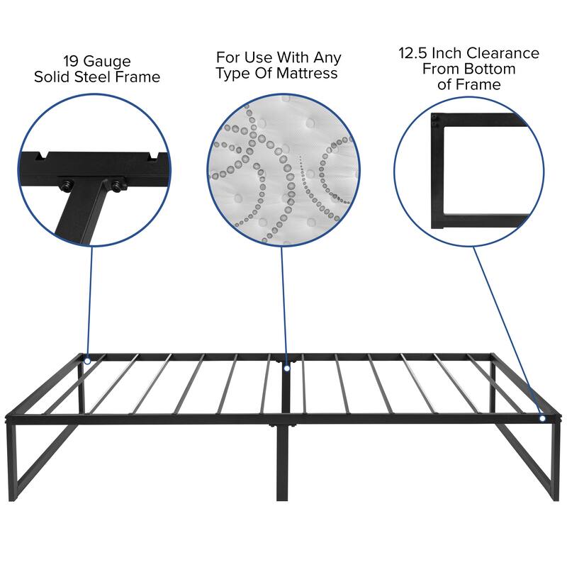 14 Inch Metal Platform Bed Frame/Steel Slat Support/No Box Spring Needed