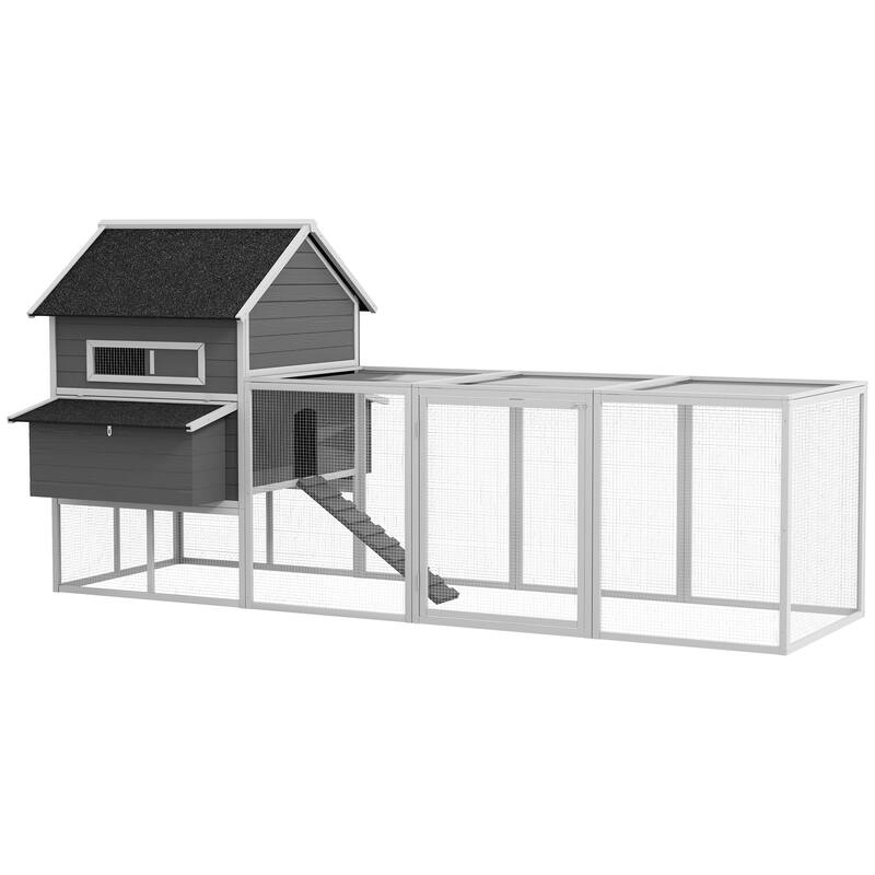 PawHut XL Solid Wood Deluxe Outdoor Lockable Chicken Coop Kit with Nesting Box and Run, Orange