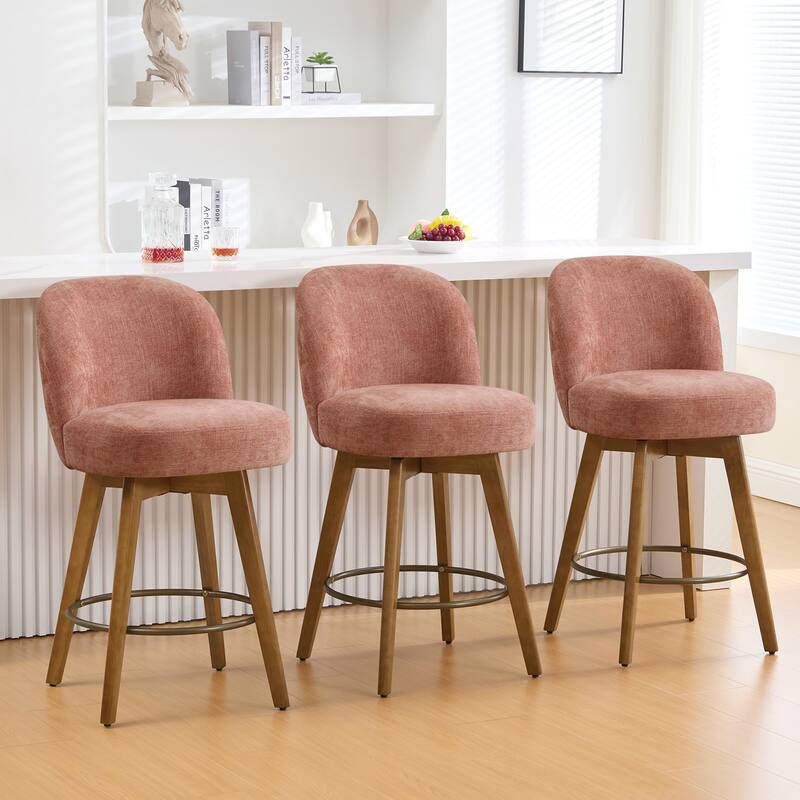 Fabric Upholstered Counter Height Swivel Bar Stools - 37.8"H x 19.7"W x 23.2"D