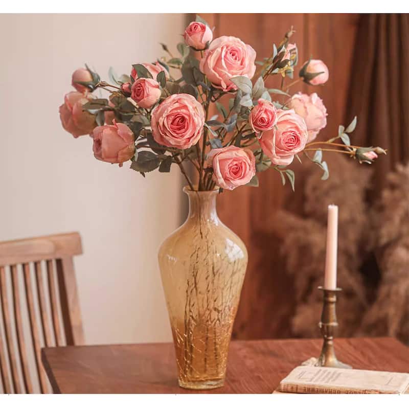 RusticReach Miriya Large Rose Flower Stem 25.2" Tall - Orange - [B]-Three Stems