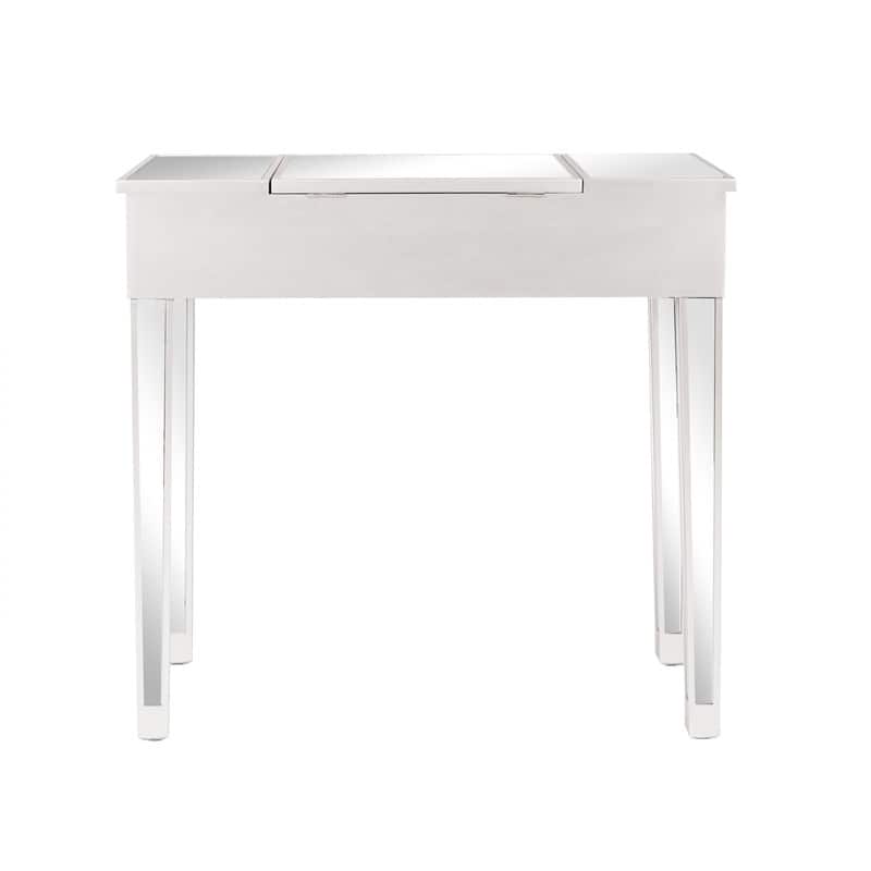 Mirrored Surface 1 Drawer Flip-up Desktop Writing Desk Vanity Desk Silver