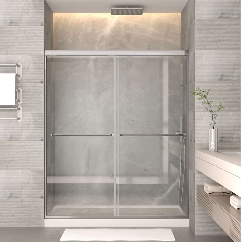 70'' H Glass Double Sliding Shower Door in Black/Chrome