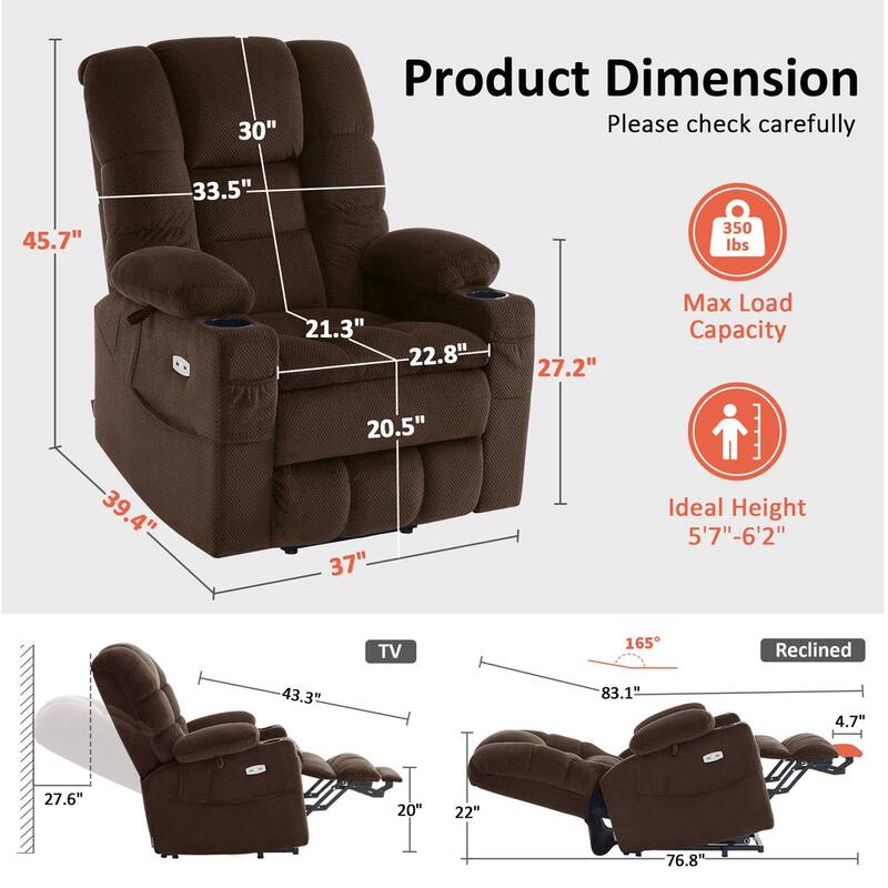 MCombo Large Dual Motor Power Lift Recliner Chair with Massage and Dual Heating for Big and Tall Elderly People, Fabric 7634
