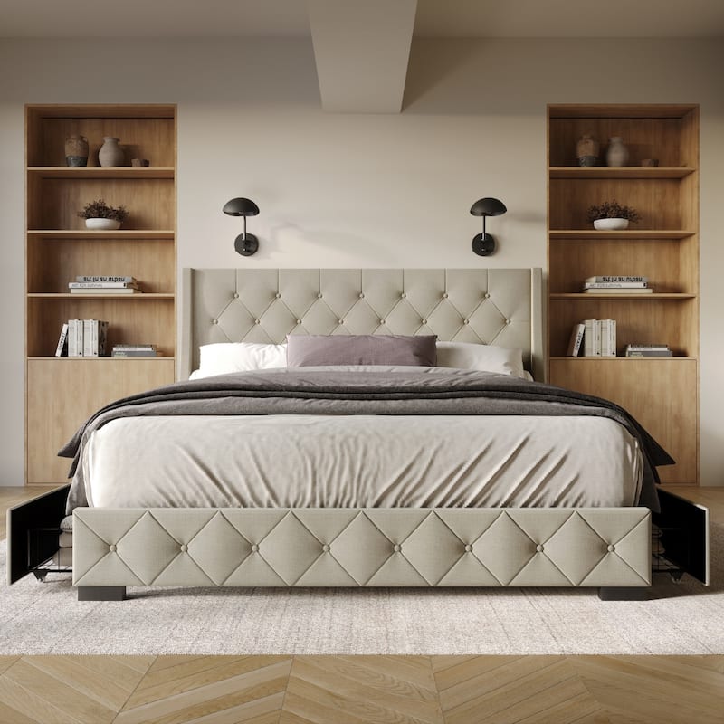Olympia Tufted Upholstered Storage Platform Bed - Warm Grey - Full