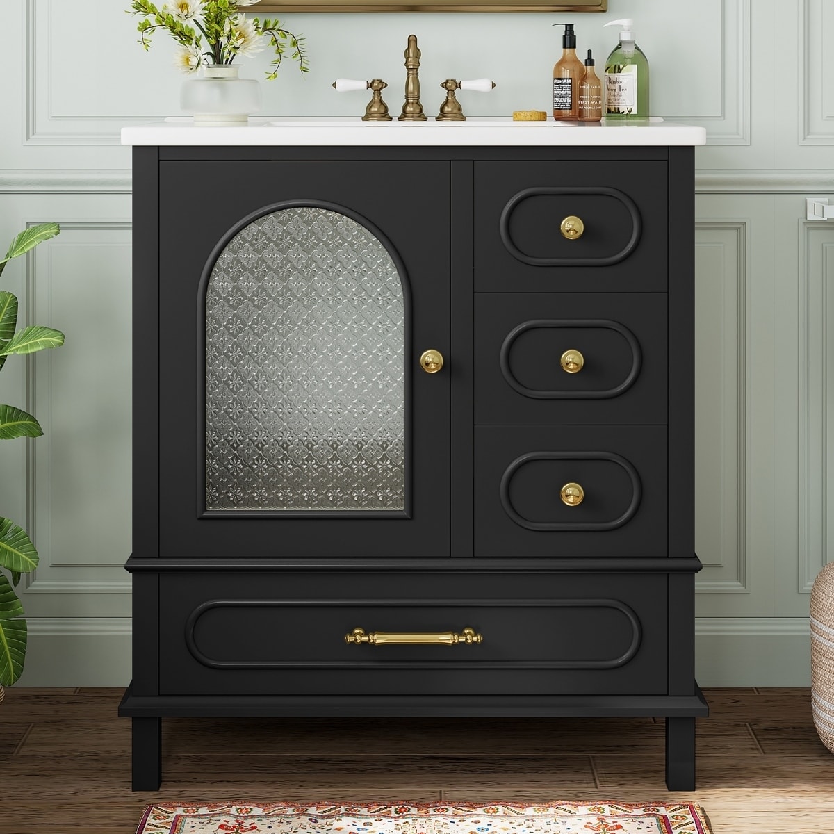 Wood Cabinet with Ceramic Basin for Bathroom